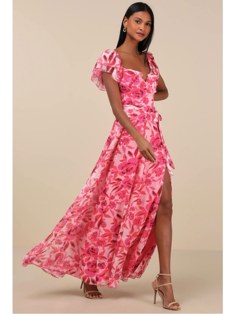 LULUS Floral Corset Lace Up Back Sweetheart Neck Ruffle Sleeve Fairycore Dress S - Picture 2 of 6